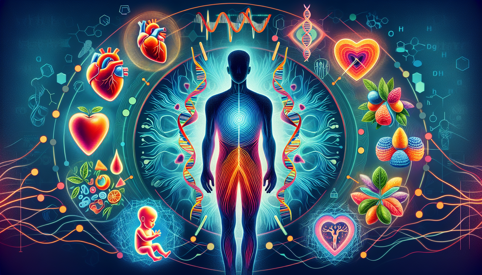 Illustration depicting the health impacts of MTHFR mutations.