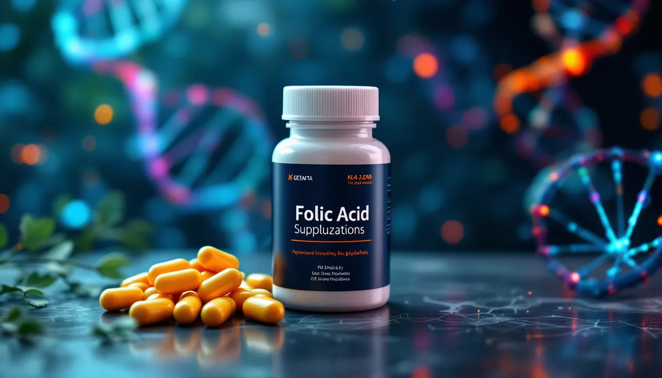 Folic acid supplements on a table.