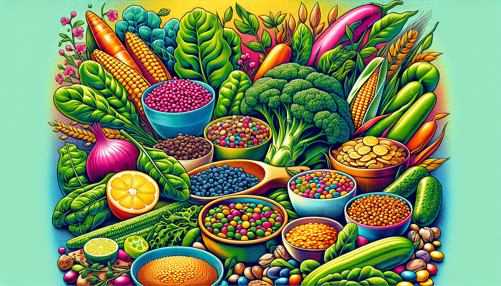 Illustration of dietary sources rich in folate.