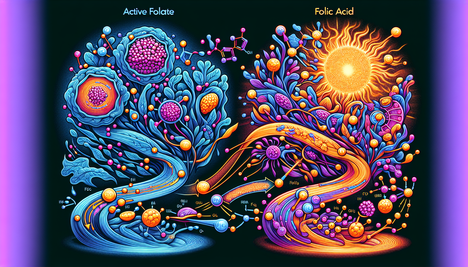 Illustration comparing active folate and folic acid.