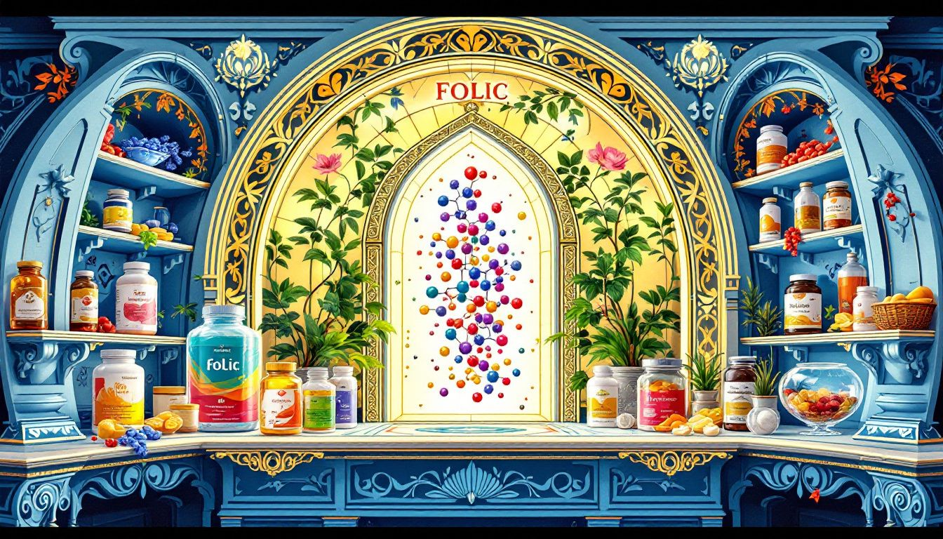 A selection of dietary supplements showcasing various forms of folic acid.