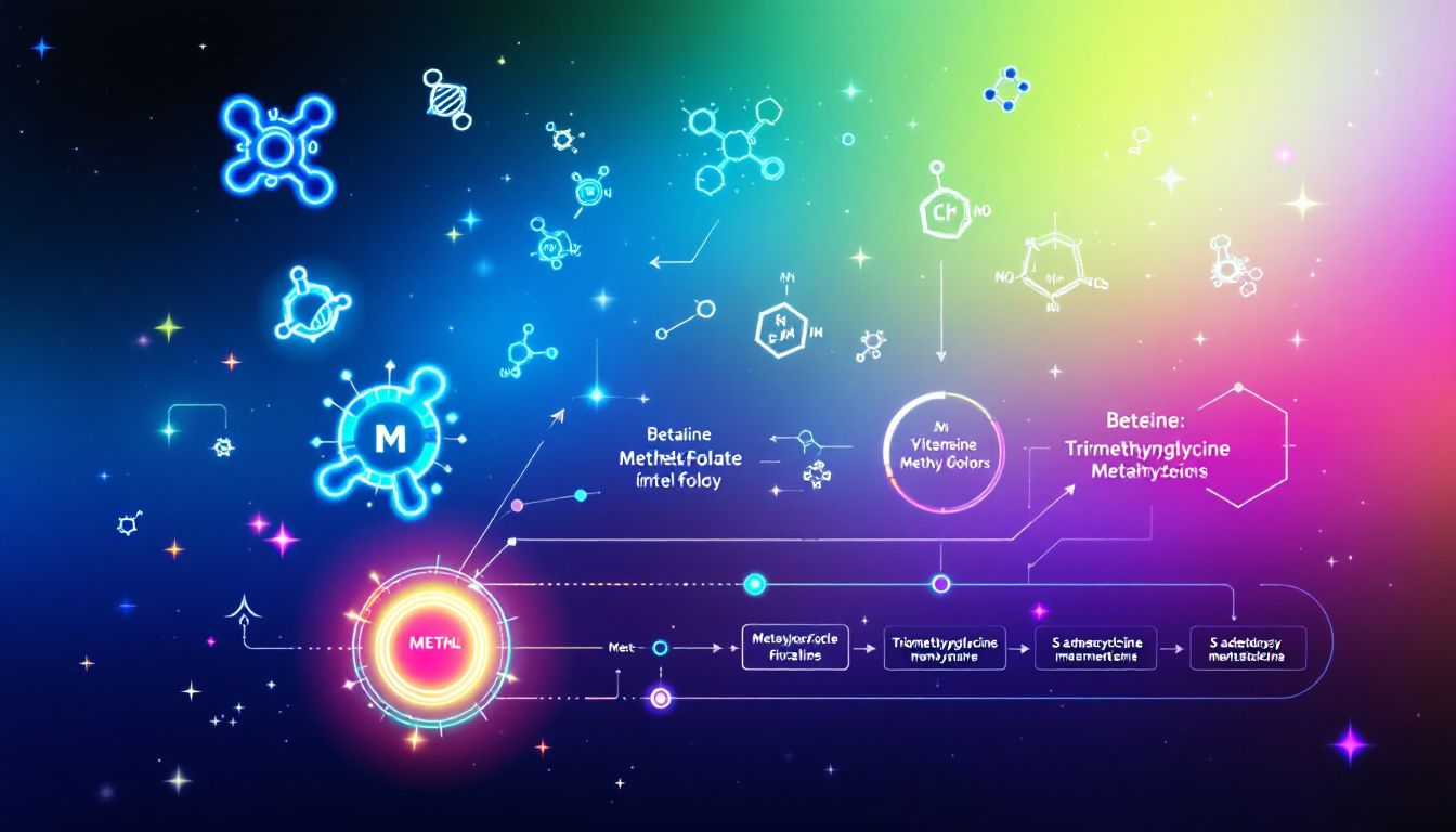 An illustration showing various methylated vitamins and their functions in the body.