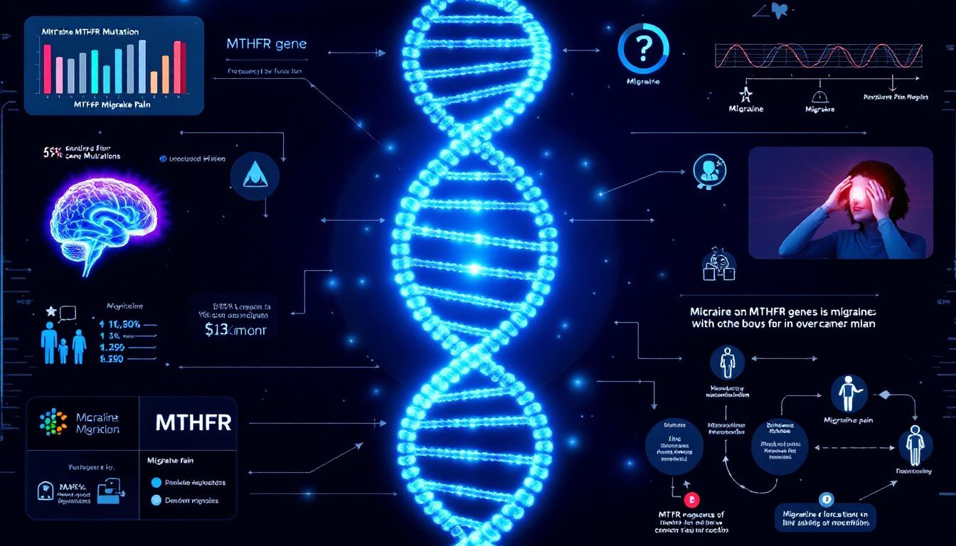 A futuristic depiction of ongoing research in MTHFR and migraine treatment.