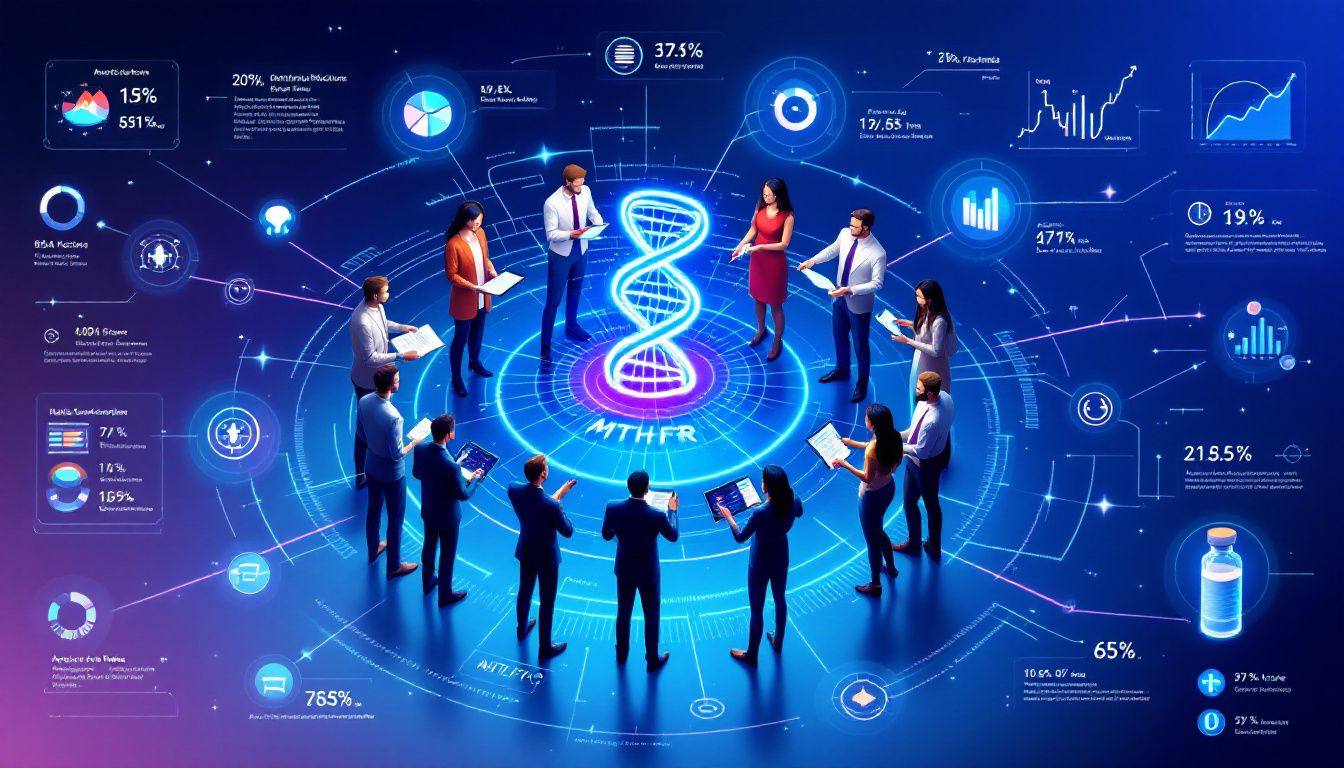 A conceptual image showing individuals discussing vaccination responses related to MTHFR mutations.