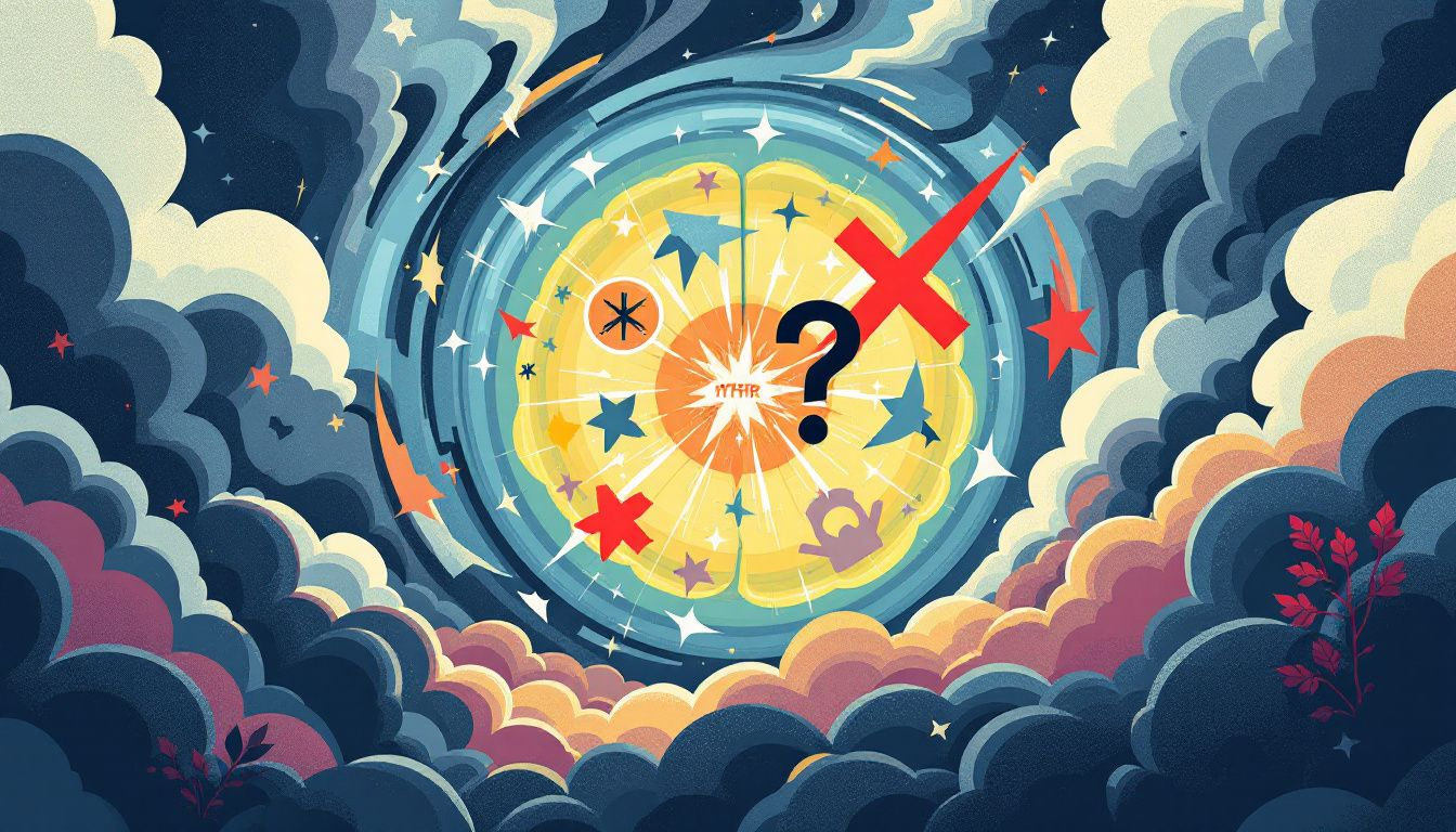 An illustration showing the impact of stress on mental health and fatigue.