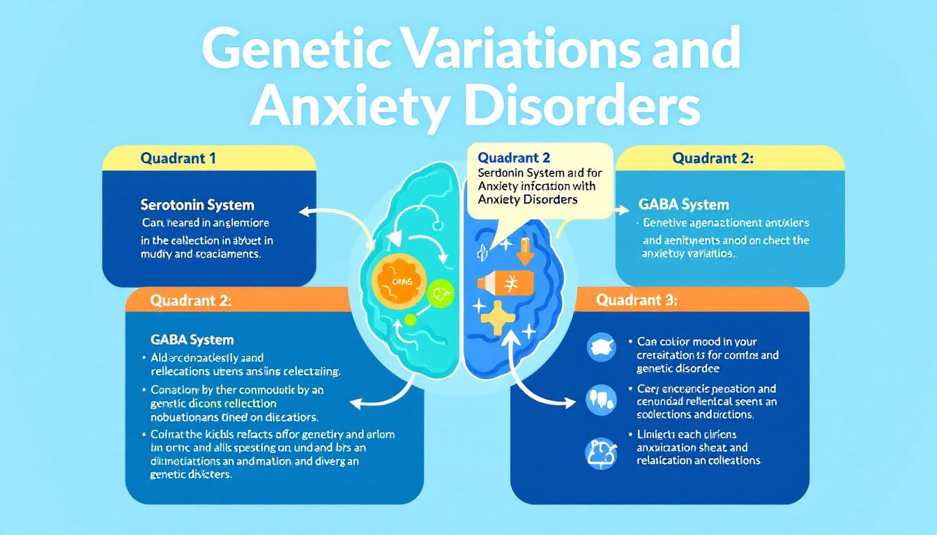 An infographic displaying various genetic variations and their association with anxiety disorders.