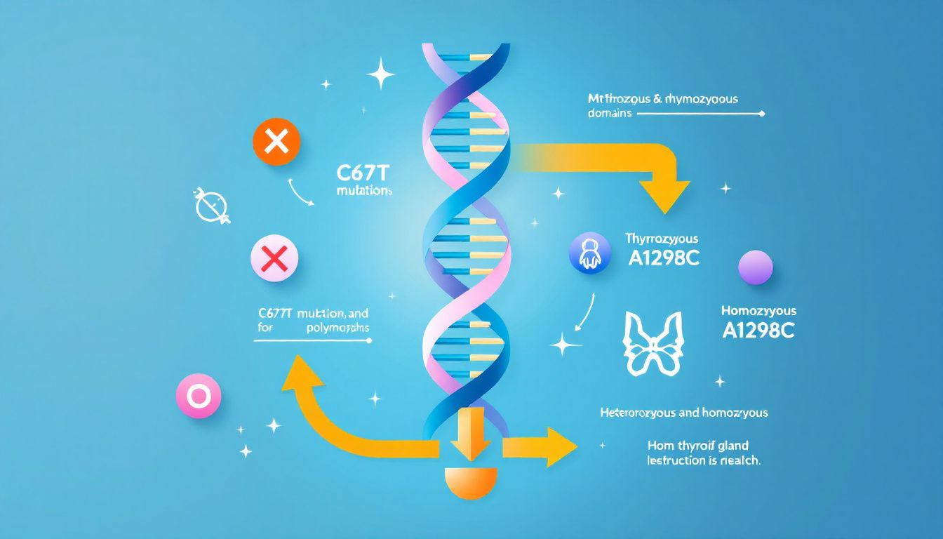 Illustration showing the MTHFR gene structure and its polymorphisms.